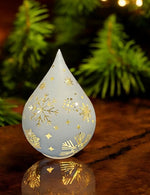 LED Glas Deko Wassertropfen silber mit 10 LED Schneeflocken Motive