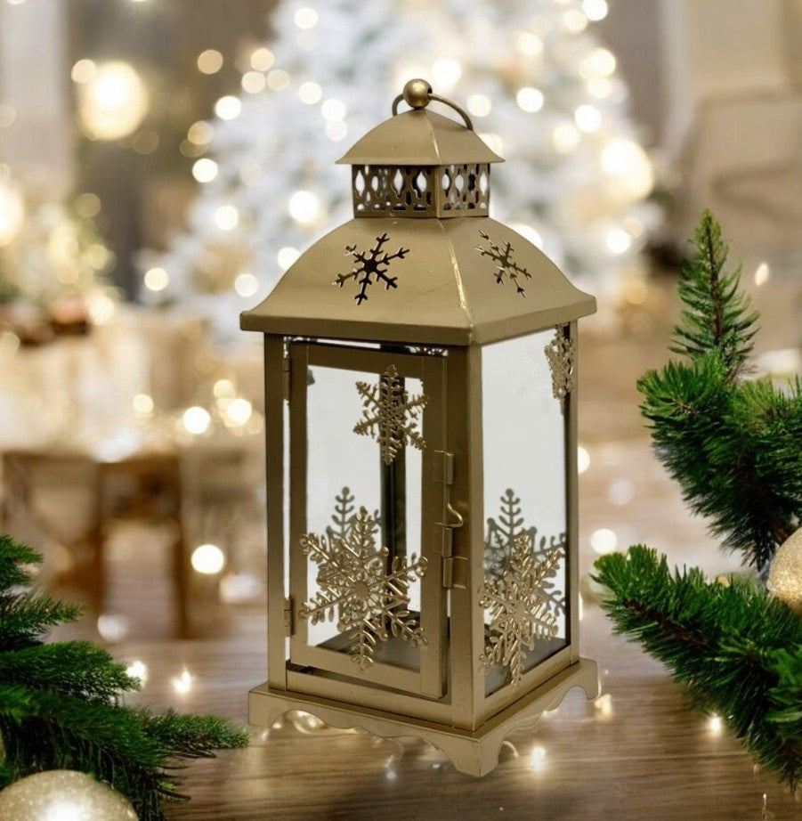 Laterne aus Metall mit Glaseinsatz Farbe: Gold L:16cm B:16cm H:38cm