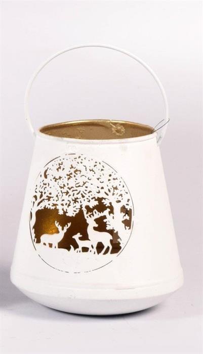 Windlicht Forest aus Metall Farbe weiss gold D16cm H17cm