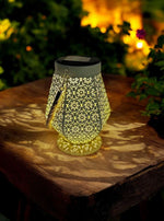 LED Solar Laterne in Gelb aus Metall orientalische Form L12cm x B13.5cm x H18cm