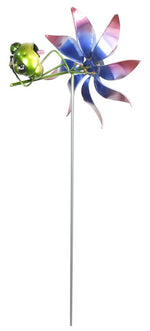 Windspiel Gartenstecker Frosch und Windrad aus Metall H112cm