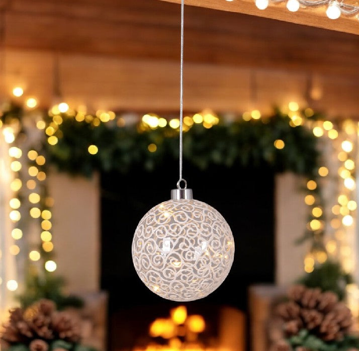LED Glas Kugel
Hänger mit Ornament
mit 10 LED 
D:10cm