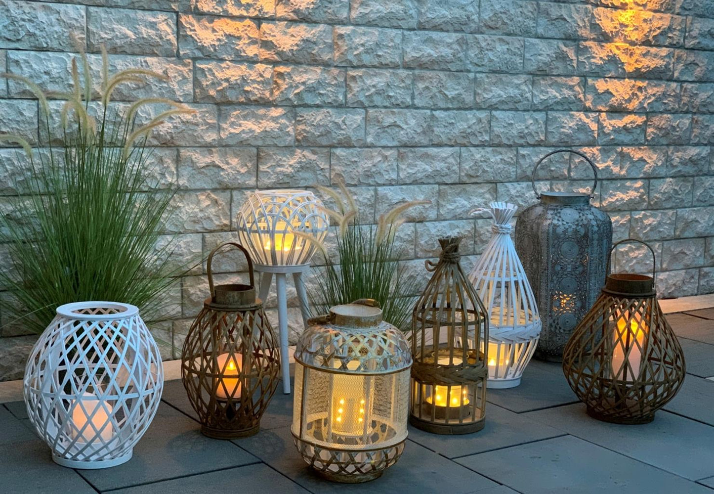 Laterne aus Bambus mit Glaseinsatz und Kordel