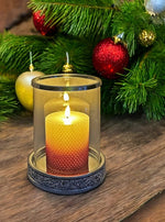 Windlicht aus Glas 
mit Strasssteinen
auf Metallsockel 
H24.5cm