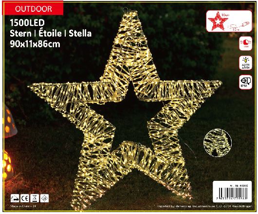 LED Stern Outdoor Metall mit 1500 LED Farbe: Silber D: 90cm - T:11cm