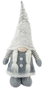 Deko Wichtel Santa 
Mädchen stehend 
L:7cm x B:20cm x H:54cm 
Farbe: Weiss / Grau