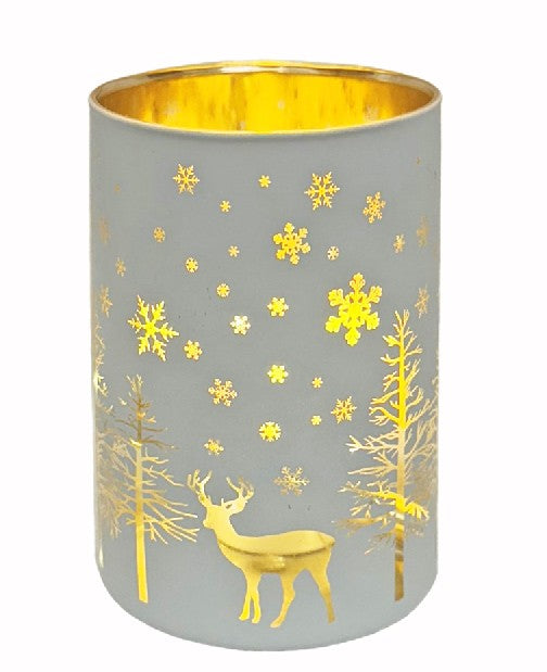 Windlicht aus Glas Farbe: Weiss / Gold D:10cm H:12.5cm