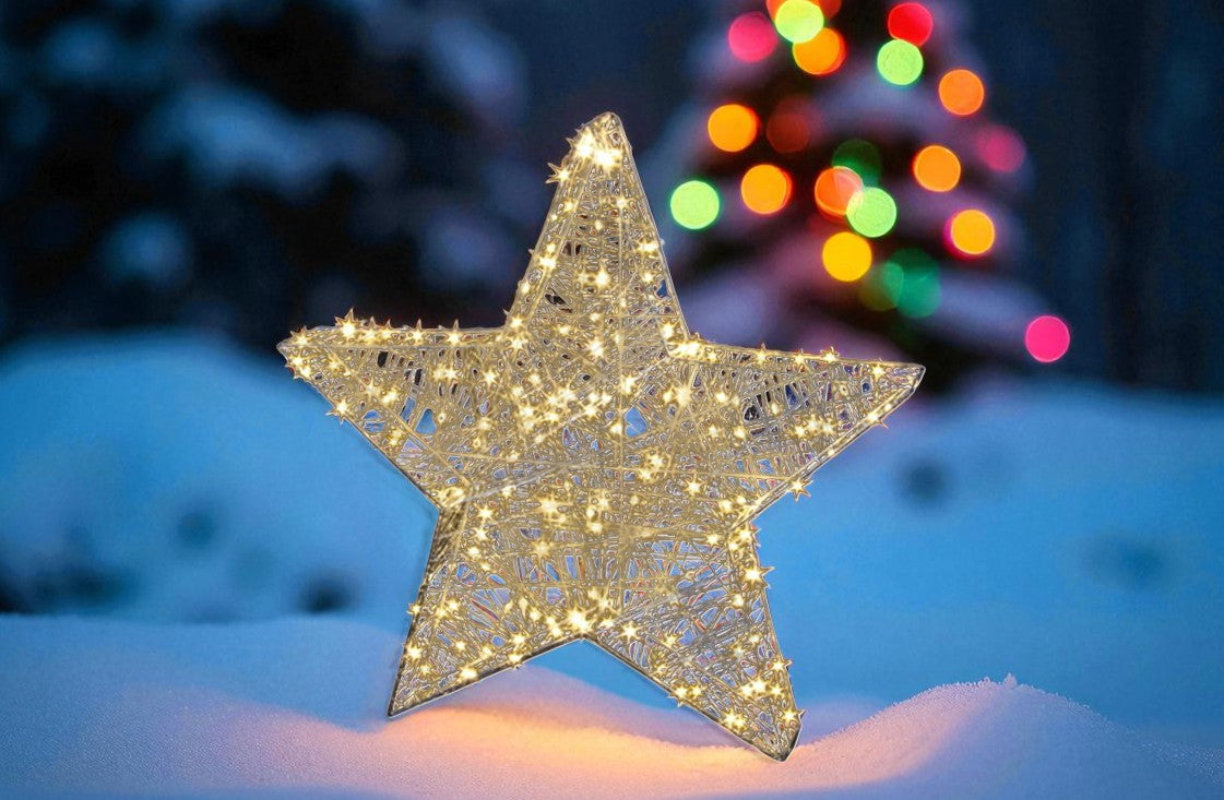 LED Stern Outdoor Metall
mit 180 LED
Farbe: Silber
D: 58cm - T:8cm