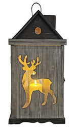 Laterne 3er Set Haus aus Holz mit Hirsch Design mit Metalldach Farbe: Braun