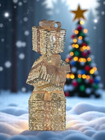 LED Geschenkbox gold Outdoor aus Metall mit 2080LED Micro Light goldige PET Streifen