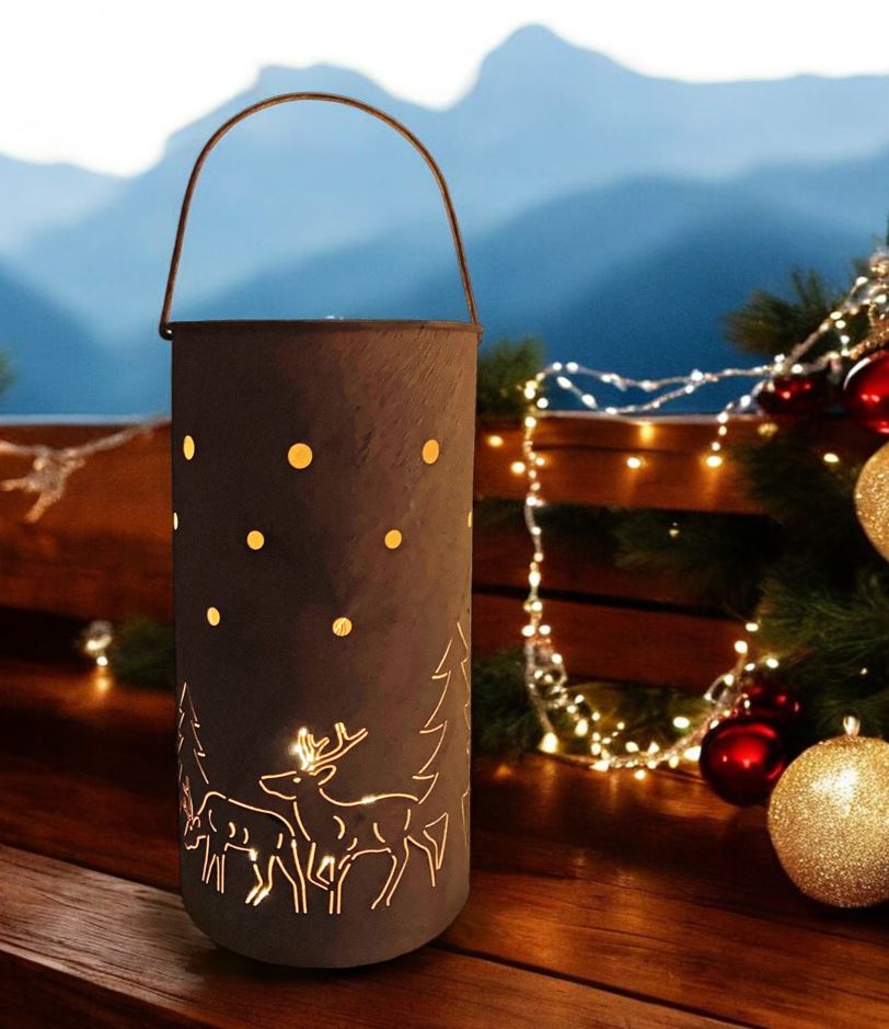 Laterne aus Metall 
mit Rostfinish 
H26cm