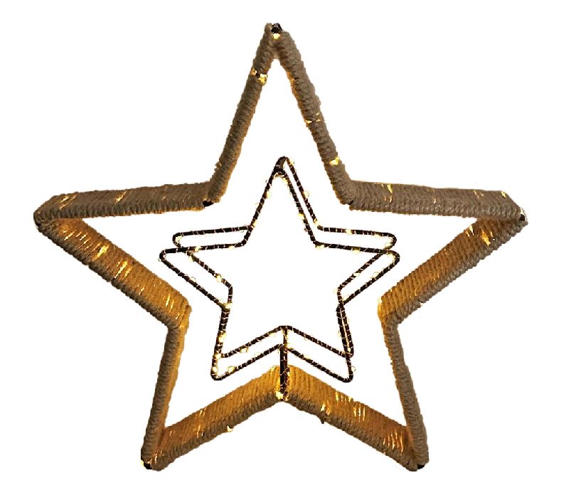 LED Stern aus Metall umringt mit Seil Schnur in der Mitte kleiner Stern schwarz