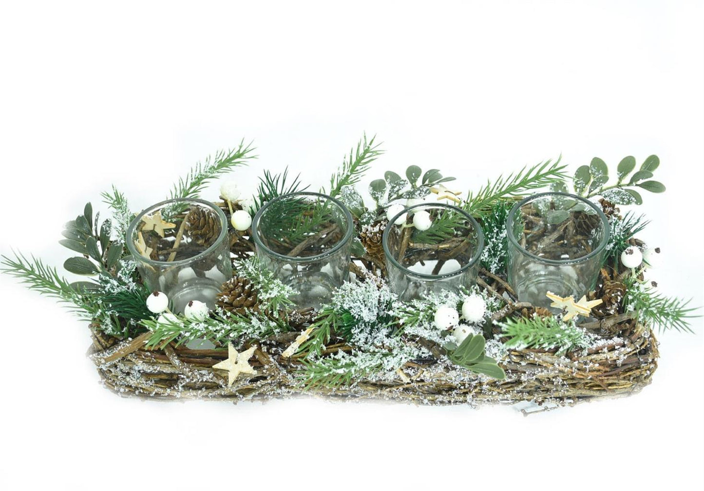 Teelichthalter Xmas 
aus Reisig für 4 Teelichter 
als Adventsgesteck