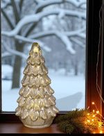 LED Tannenbaum Silber aus Glas - 15 LED H: 26cm D: 13.5cm