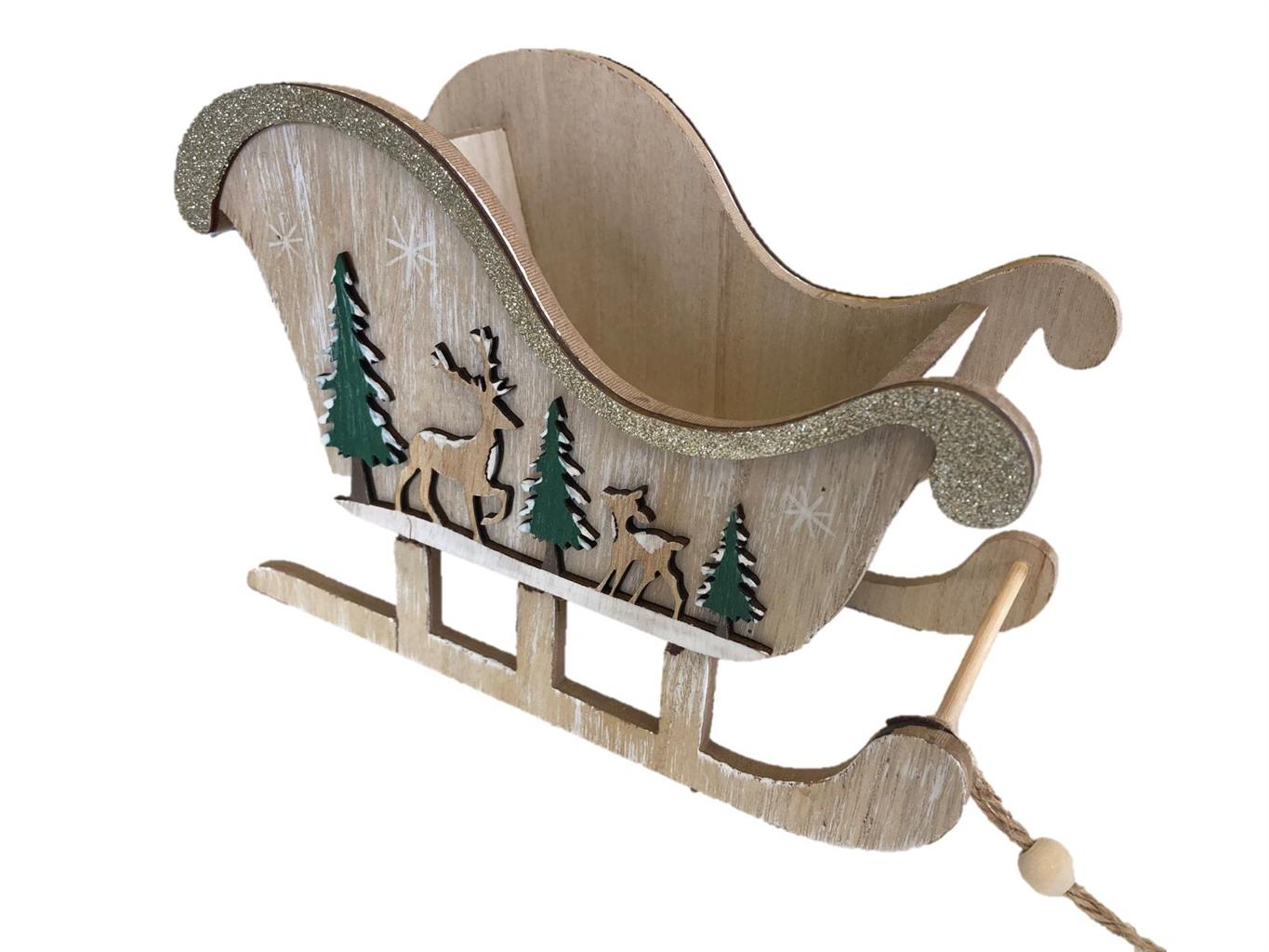 Deko Schlitten aus Holz 
L:10cm B:23.5cm H: 14.5cm
