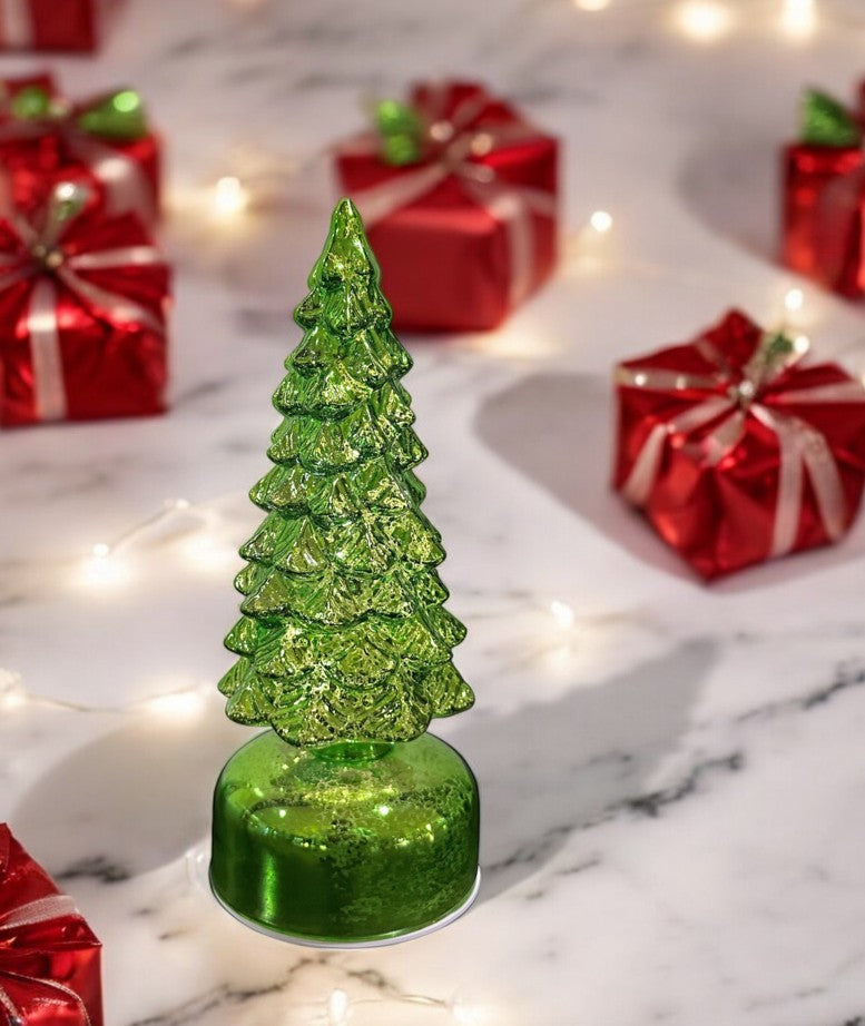 LED Glas Deko Tannbaum grün rotierend mit 15 LED