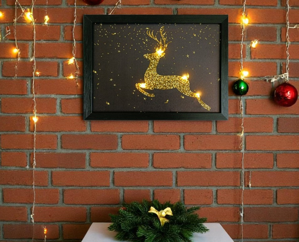 LED Bild aus Canvas 4 LED
mit Holzrahmen
Motiv: Hirsch in Gold mit Sternen