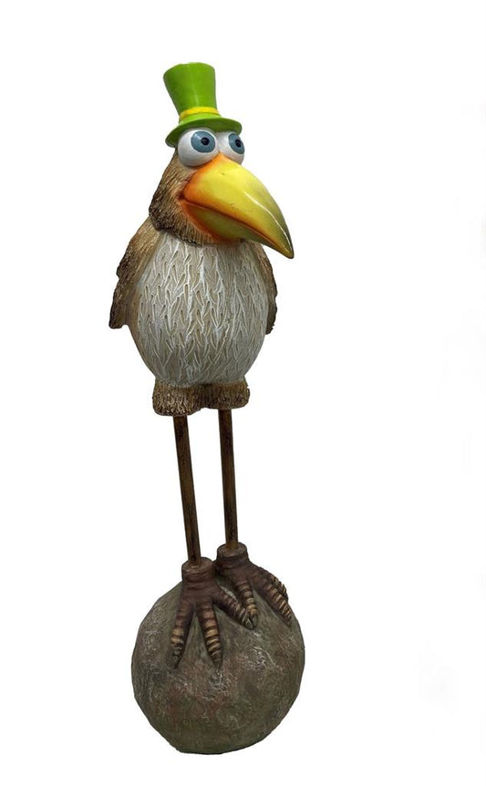 Deko Vogel auf Stein 
mit grünem Zylinder 
Grösse 12 x15 x40cm