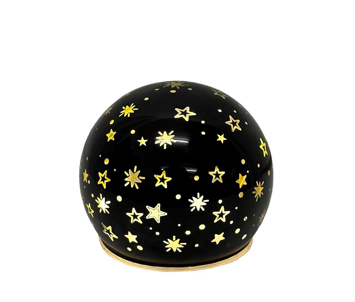 LED Glas Kugel schwarz mit 10 LED D:10cm Motiv: Sterne