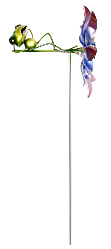 Windspiel Gartenstecker Frosch und Windrad aus Metall H112cm