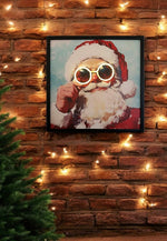 LED Bild Pop Art Santa mit Neon Brille mit Holzrahmen (MDF)