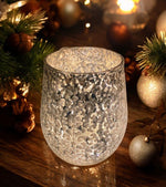 Windlicht aus Glas 
silber -weiss
mit Blütenmuster H12.5cm