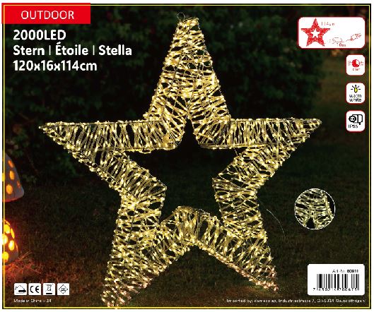 LED Stern Outdoor Metall mit 2000 LED Farbe: Silber D: 120cm - T:16cm