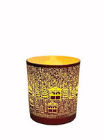 Windlicht aus Glas Bergdorfmotiv rot weiss