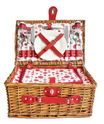 PicknickKorb für 2 Personen rote Weihnachtsmotive hellbraun