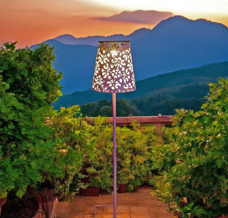 LED Solar Leuchte Gartenstecker aus Metall in Pink