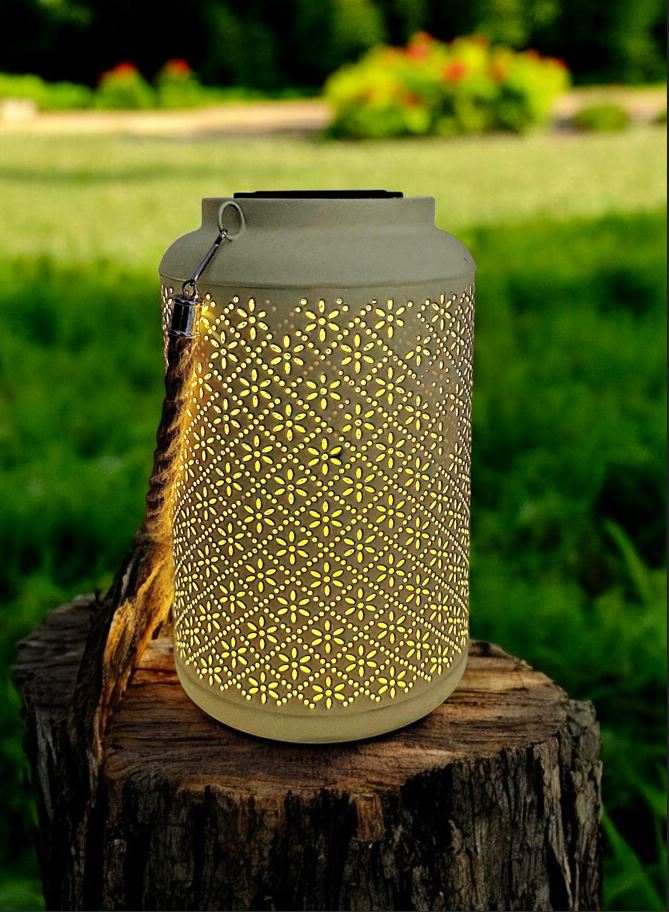 LED Solar Laterne in Gelb aus Metall D15.5cm H25.5cm