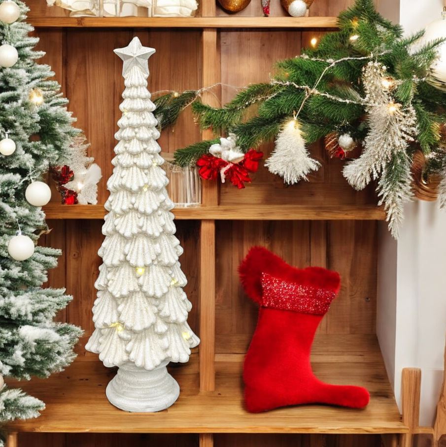 LED Tannenbaum weiss aus Magnesia mit 8 LED H78cm