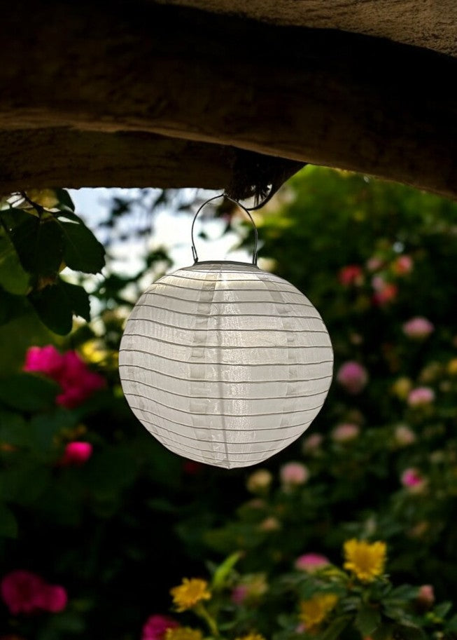 LED Solar Outdoor Lampion Weiss Rund D:25cm Warm weisses Licht - 1 LED