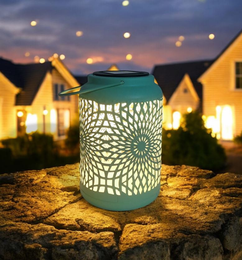 LED Solar Laterne in Grün aus Metall D12.5cm x H17.5cm