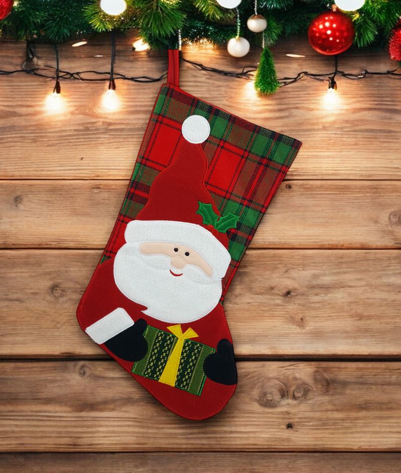 Weihnachtsstiefel "Nikolaus" H: 40cm 
Schlaufe zum Hängen
B:19cm / 24cm
Farbe: Rot