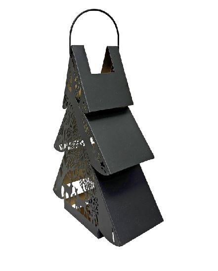 Laterne Forest Tannenbaum aus Metall Schwarz gold