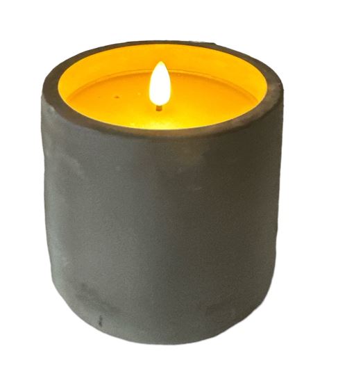 LED Wachskerze im ZementTopf 
warm weisses flackerndes Licht 
D9.5cm H10cm