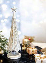 Deko Tanne aus Metall altweiss gold mit Stern auf der Spitze