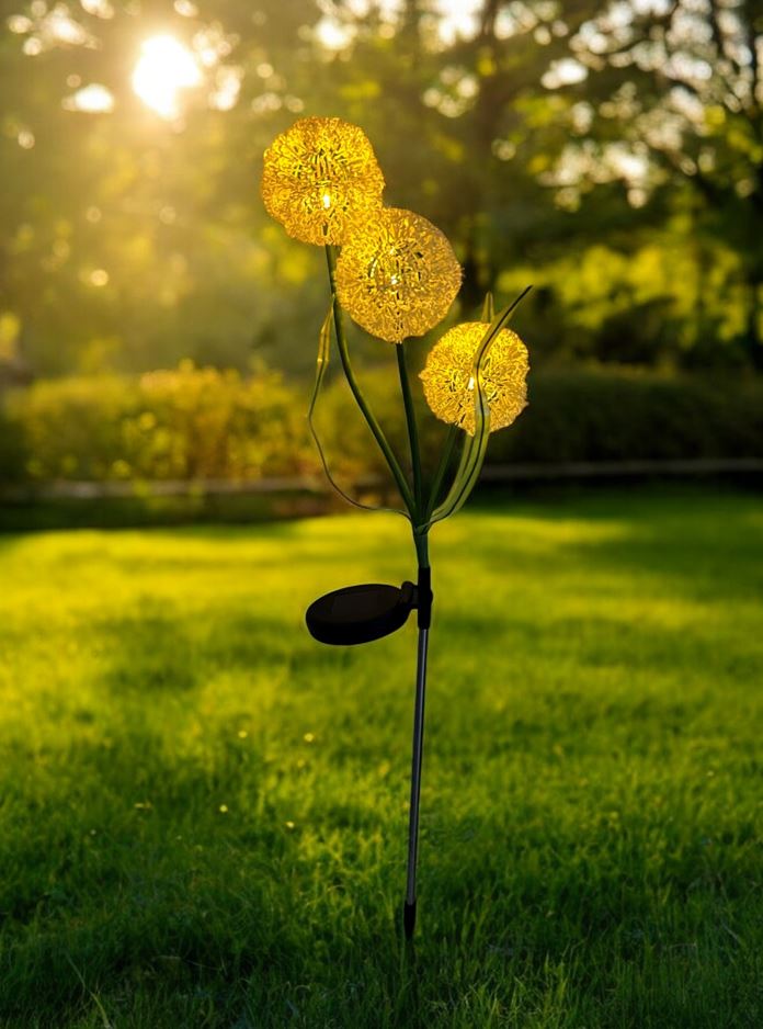 LED Solar Stecker Pustenblume mit 3 Schneeball Blüten in Beige H60cm