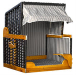 Hundestrandkorb grau/ weiss gestreift lackiertes Nadelholz mit schwarzem PE-Flachband