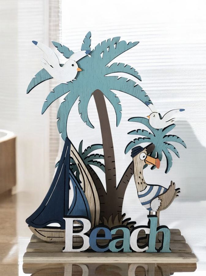 Deko Maritim Beach aus Holz
mit Segelboot
Farbe: Weiss/Blau
L:16.5cm B:5cm H:23cm