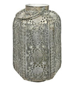 Laterne aus Metall Antik 
mit Glaseinsatz 
Farbe: antik Grau/Gold 
D:30cm H:55.5cm