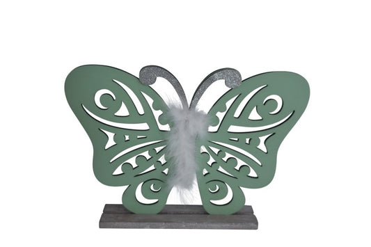 Deko Schmetterling aus Holz 
auf Holzsockel
Farbe: Grün