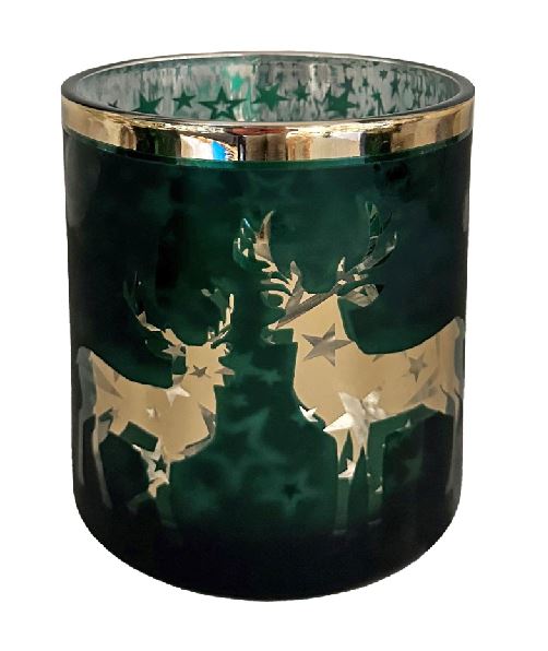 Windlicht aus Glas
Farbe: Matt Grün mit goldigem Rand
H:12.5cm D:10cm