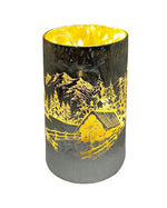 Windlicht aus Glas Bergdorfmotiv silber H13.5cm