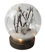 LED Glas Kugel auf braunem 
Sockel mit 12 LED
D:15cm H:16cm
Warm weisses Licht