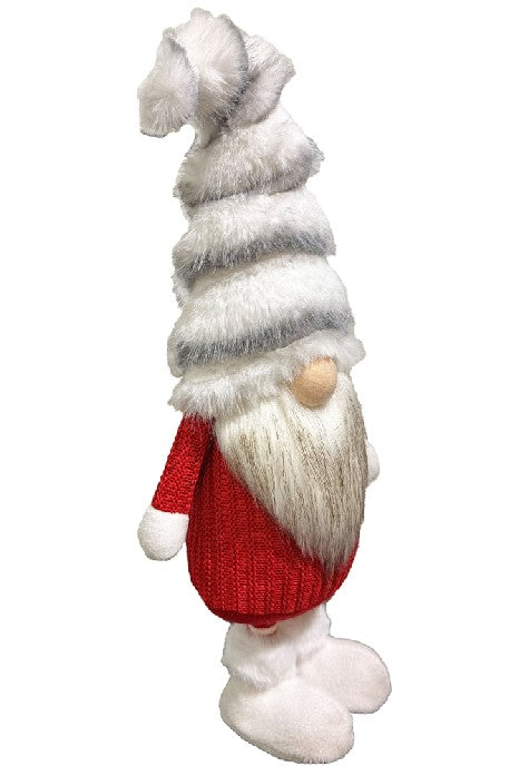 Deko Wichtel stehend rot weiss mit flauschiger Mütze grau weiss