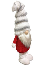 Deko Wichtel stehend rot weiss mit flauschiger Mütze grau weiss