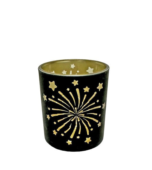 Windlicht aus Glas mit Feuerwerk Motiv