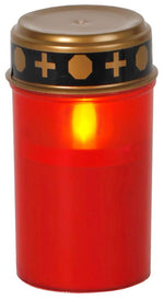 LED Grabkerze rot mit 
Dämmerungsschalter (Sensor)
Grösse: 7.3cm x12cm
12 St im Display